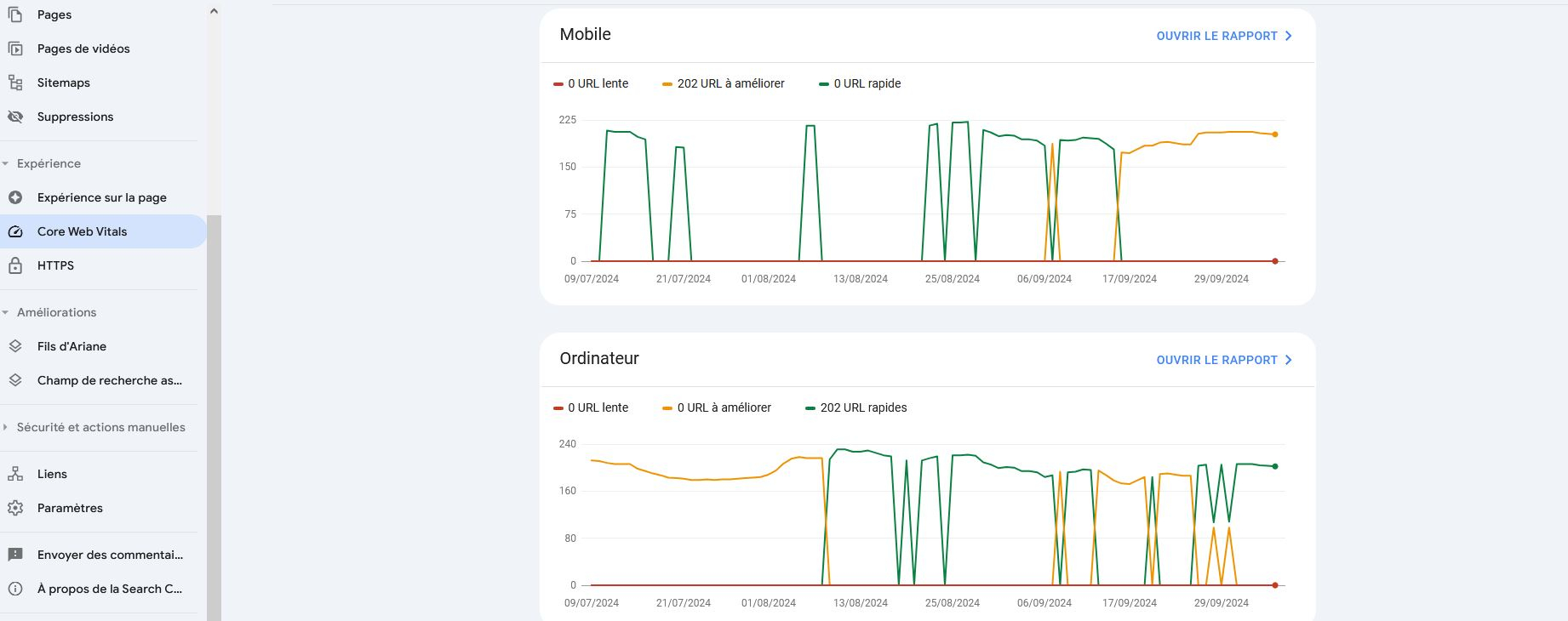 Google Search console  - rapidité de l'url