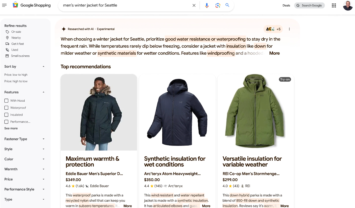 filtre Google shopping