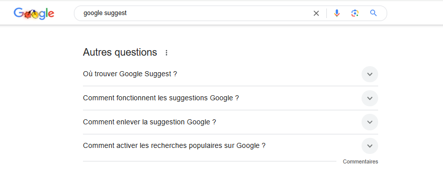 exemple de suggestion de recherche par Google 